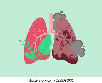 Illustration of human lungs - healthy and affected by disease on blue background