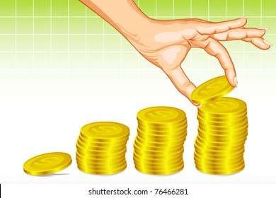 illustration of human making coin bar graph