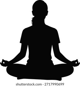 Ilustración de un humano meditando con las manos presionadas o orando en posición de loto con las manos dobladas o las manos de oración Vector Diseño gráfico silueta