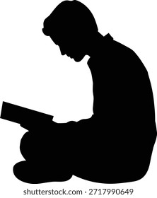 Ilustração de livro de leitura humana com mãos pressionadas, posição meditando de pernas cruzadas enquanto estuda e mãos juntos design gráfico vetorial