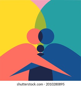 Illustration of human shapes hugging together. Concept of a happy family