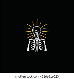 illustration of human skeleton and lightbulb.