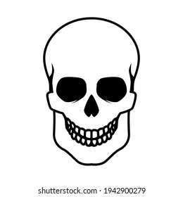 Illustration of human skull. Design element for logo, label, sign, emblem, poster. Vector illustration