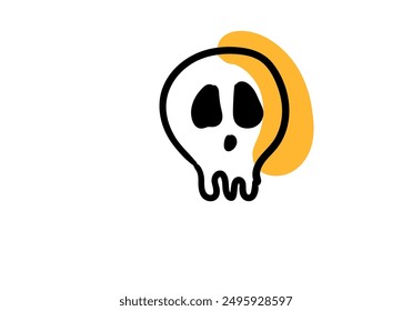 Illustration of a human skull. Hand drawn line skull on yellow background. Vector.