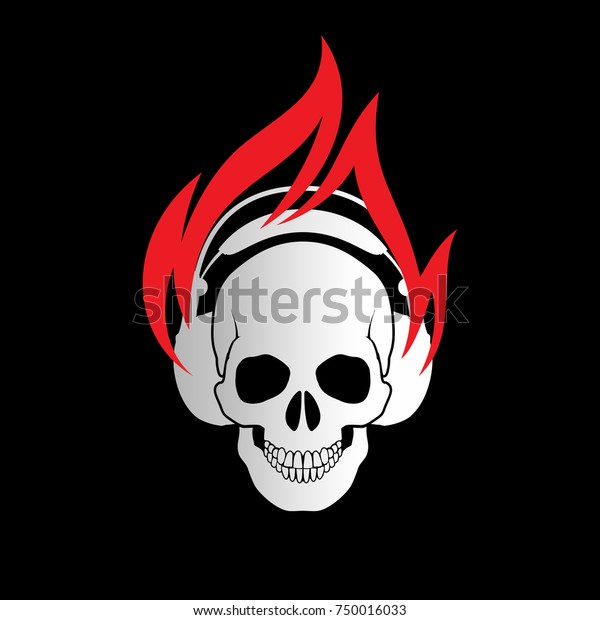 Illustration Human Skull Headphones Fire On Stock Vector Royalty Free 750016033