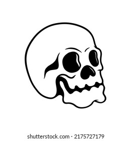 Illustration of human skull in monochrome style. Design element for poster, card, banner, emblem, sign. Vector illustration