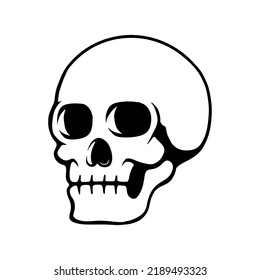 Illustration of human skull in monochrome style. Design element for poster, card, banner, emblem, sign. Vector illustration