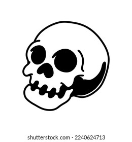 Illustration of human skull in monochrome style. Design element for poster, card, banner, emblem, sign. Vector illustration
