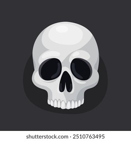 Illustration of a human skull on a dark background. Element for Halloween or Day of the Dead. Vector illustration isolated on black.