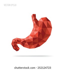 Illustration of human stomach with faceted low-poly geometry effect, vector