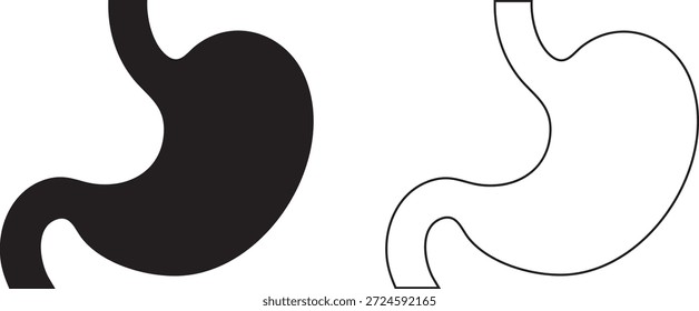 Illustration eines menschlichen Magens in massiven schwarz-weißen Umrissversionen
