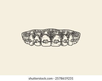 Illustration of an Human Tooth Braces Hand Drawn