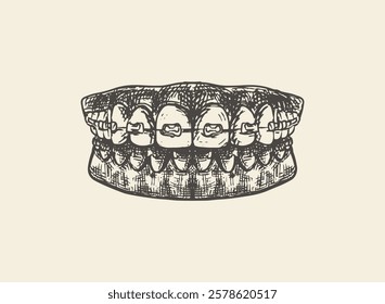 Illustration of an Human Tooth Braces Hand Drawn