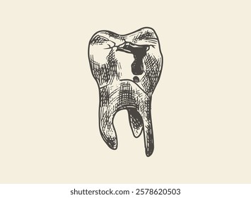 Illustration of an Human Tooth Molar Decay Hand Drawn