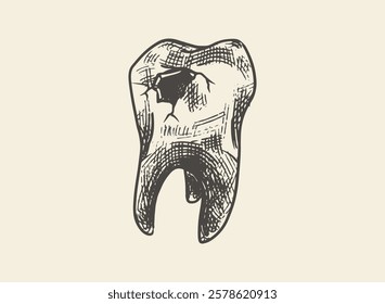 Illustration of an Human Tooth Molar Decay Hand Drawn