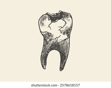 Illustration of an Human Tooth Premolar Decay Hand Drawn