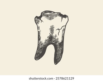 Illustration of an Human Tooth Premolar Decay Hand Drawn