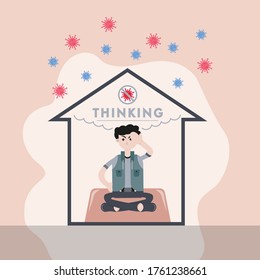 Illustration of human who are thinking to stop the spread of the virus, COVID-19 template vector graphic