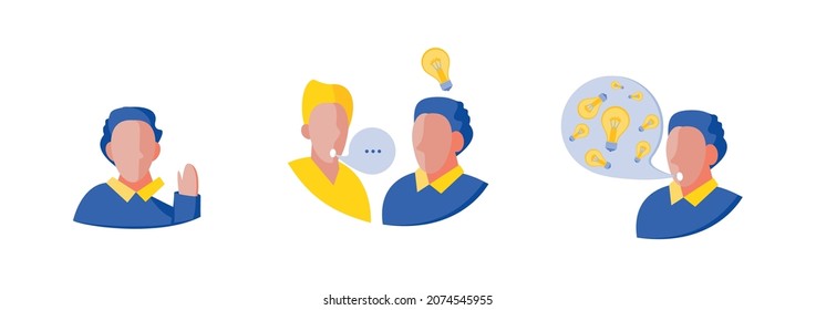 illustration in a humanistic style. generation and discussion of ideas. raised hand as a desire to speak out.