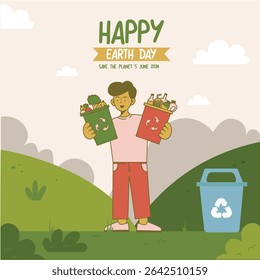 Illustration of humans saving the planet for Environment Day social media post.