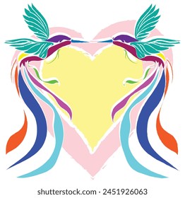 Illustration von Kolibri, Kolibri, Kolibri Farben abstrakt, Herz mit Flügeln, Bright Rainbow Kolibri gegen Herz, geeignet für Logos, Icons, Print und andere