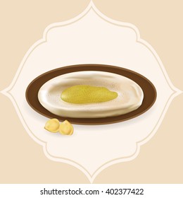 Illustration of hummus with hummus beans.