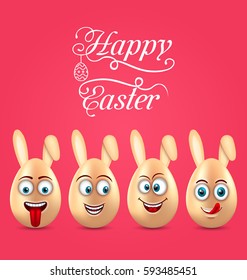 Illustration Humor Easter Invitation with Smiling Eggs with Ears - Vector