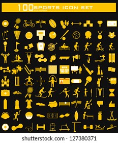 illustration of hundred clean Sports icon set with shadow