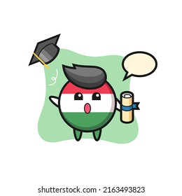 Illustration of hungary flag badge cartoon throwing the hat at graduation , cute style design for t shirt, sticker, logo element