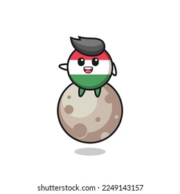 illustration of hungary flag badge cartoon sitting on the moon , cute style design for t shirt, sticker, logo element