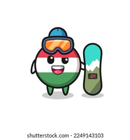 Illustration of hungary flag badge character with snowboarding style , cute style design for t shirt, sticker, logo element