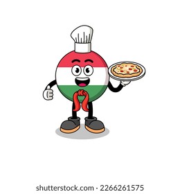Illustration of hungary flag as an italian chef , character design