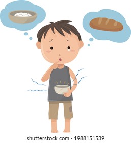 Illustration of a hungry boy, ZERO HUNGER, SDGs,Sustainable Development Goals