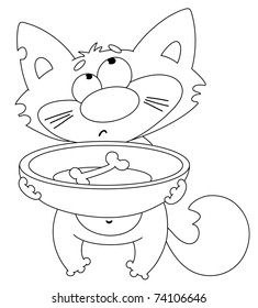 illustration of a hungry cat outlined