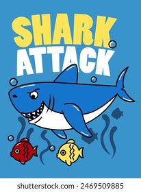 ILLUSTRATION HUNGRY SHARK ATTACKING FISH