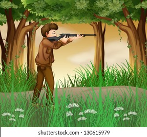 Ilustración de un cazador dentro de la jungla