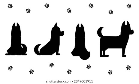 It is an illustration of a husky silhouette 4 pose set.