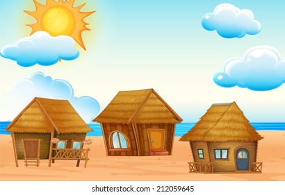 Illustration of huts on the beach