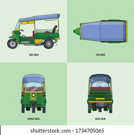 Illustration of Hybrid Battery Rickshaw with passenger