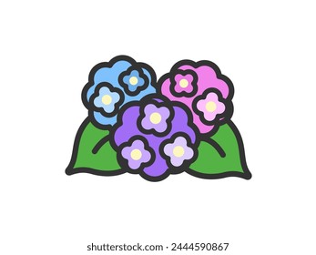 Illustration of hydrangea flower icon (line drawing color).