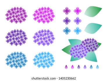 Illustration of hydrangea icons set