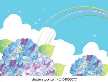 It is an illustration of hydrangea with a pale watercolor touch. (Image of rain on rainbow)