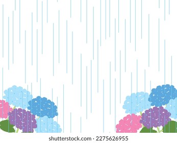 illustration of hydrangea and rain background