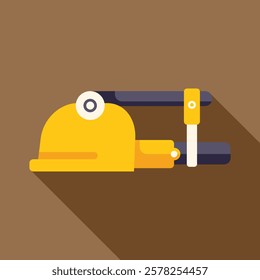 Illustration of a hydraulic punching machine wearing a yellow hard hat, emphasizing the importance of safety in industrial environments