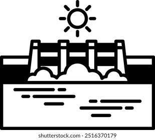 Illustration of a hydroelectric dam in line drawing style.