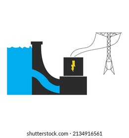 Illustration of a hydroelectric power plant.  Dam vector eps 10