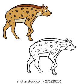 Illustration of hyena standing. Coloring book.Vector