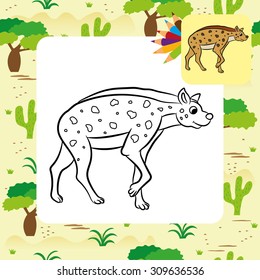 Illustration of hyena standing. Coloring page.Vector