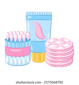 Illustration with hygiene objects. Washing, beauty, body care. Personal hygiene and self care items.