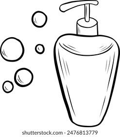 Illustration hygiene soap. Outline Vector. liquid soap in a bottle with a dispenser
